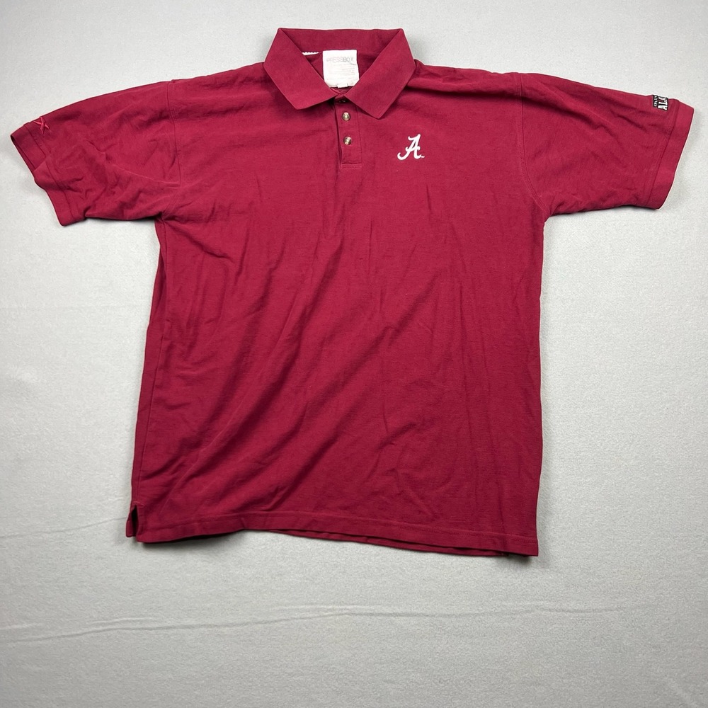 Pressbox Mens XL Crimson University of Alabama Crimson Tide Polo Shirt Logo